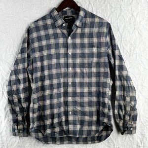 Bonobos Mens L Slim Fit Long Sleeve Button Down Cotton Shirt Blue Plaid Flannel